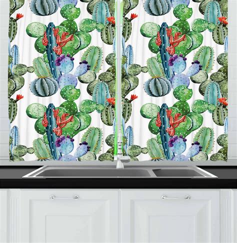 Cactus Curtains 2 Panels Set Different Cactus Types In Watercolors