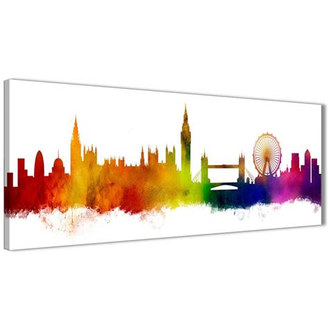 London City Skyline Panoramic Canvas Wall Art Print Multi Coloured