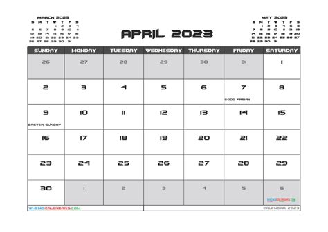 Free Printable April 2023 Calendars Pdf And Image