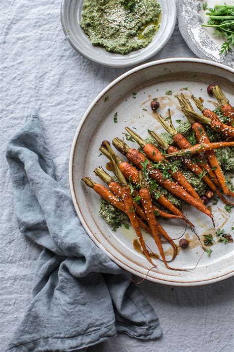 Maple Roasted Dutch Carrots With Garlicky Carrot Top Hummus Veggie
