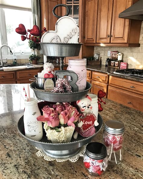 My Three Tier Tray In My Kitchen Decorated For Valentines Day