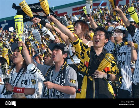 Nishinomiya Japan Hanshin Tigers Fans Cheering At Koshien Stadium On