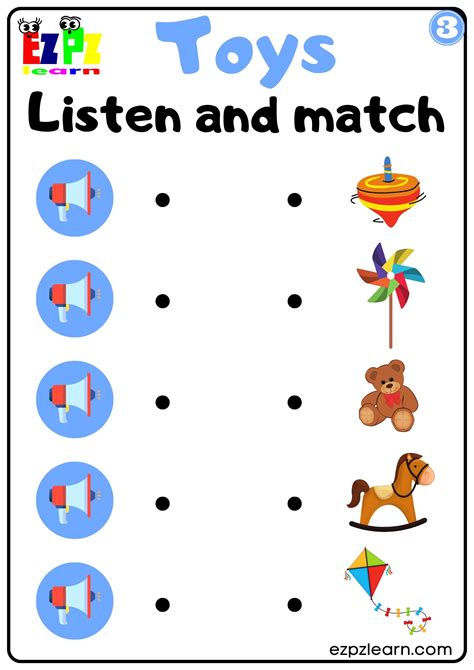 toys vocabulary interactive worksheet listen and match the correct images activity for k3 and