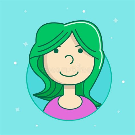 Female User Avatar Icon Of Attractive Girl Face Flat Filled Outline