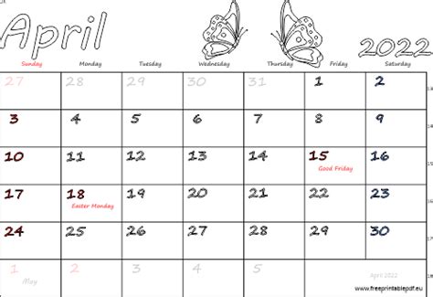 April 2022 United Kingdom Calendar Free Printable Pdf