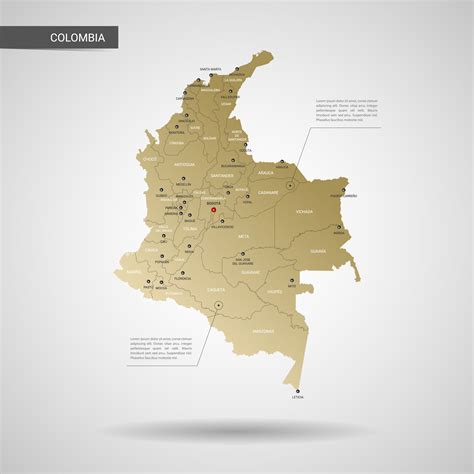 Stylized Vector Colombia Map Infographic 3d Gold Map Illustration With