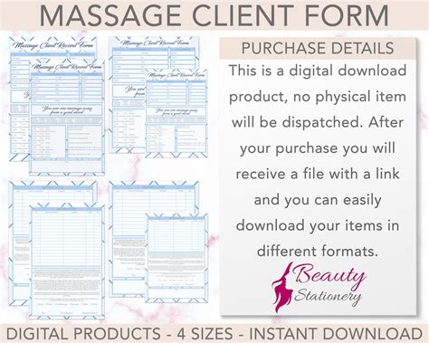massage client record form consultation treatment salon etsy