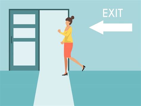 Woman Running To Exit Business Woman Runs Exit Door Sign Girl Escapes