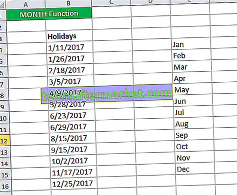 Mes En Excel Fórmula Ejemplo Cómo Utilizar La Función Mes De Excel