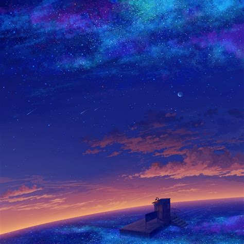 Wallpaper Night Anime Sky Artwork Stars Tower Moonlight