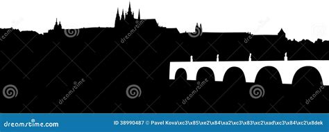 Silhouette Of Prague Castle And Charles Bridge Stock Vector