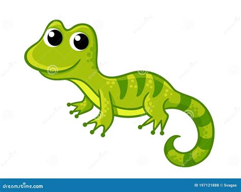 Little Funny Green Lizard In A Cartoon Style Vector Illustration With