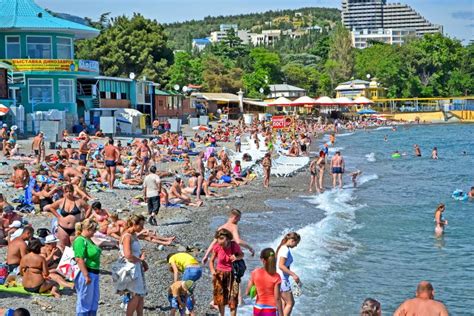 Crimea Resort People On Pebble Beach Black Sea Editorial Photo Image
