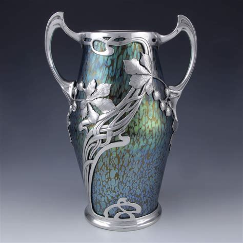 Titus Omega Rare Loetz Glass Vase With Pewter Mount