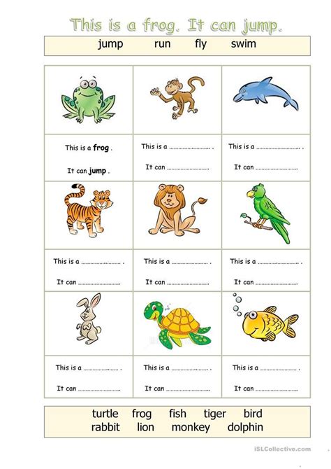 Animals Can English Esl Worksheets For Distance