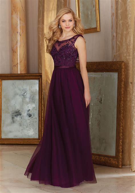 Stunning Tulle With Embroidery And Satin Waistband Bridesmaid Dress M