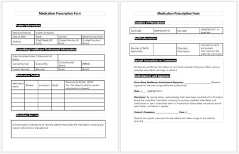 medication prescription form templates download sample