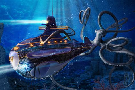 Giant Octopus Attacks Submarine