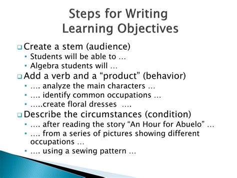Ppt Writing Learning Objectives Powerpoint Presentation Free