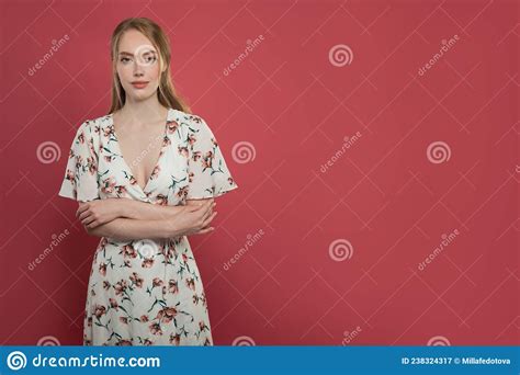 Pretty Happy Female With Ginger Hair Dressed Casually Looking With