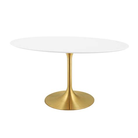 Horizontal lines strewn across this marble tabletop give it an extra boost of allure. Tulip 60" Oval Dining Table-Gold White Color 889654145653 ...