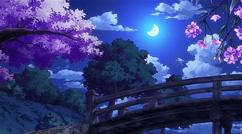 An Anime Scene With A Bridge And Trees In The Foreground Full Of
