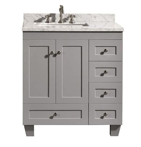 Contemporary 30 Inch Grey Finish Bathroom Vanity Marble Countertop