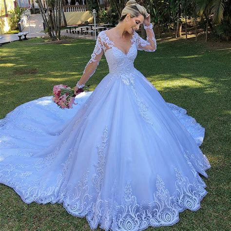 H275 Sexy V Neck Wedding Dress 2021 White Long Sleeves Bridal Gowns Custom Made Dubai Africa