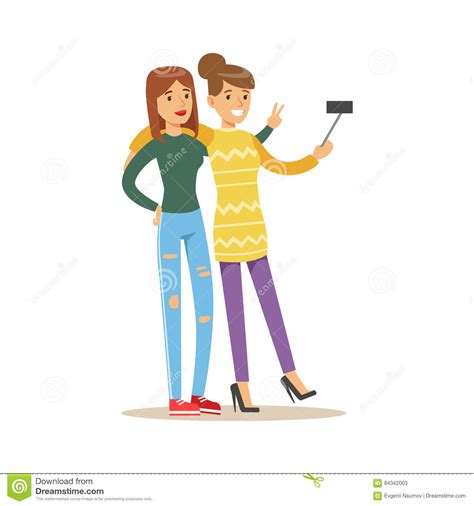 Happy Best Friends Taking Selfie Together Part Of Friendship Illustration Series Stock Vector