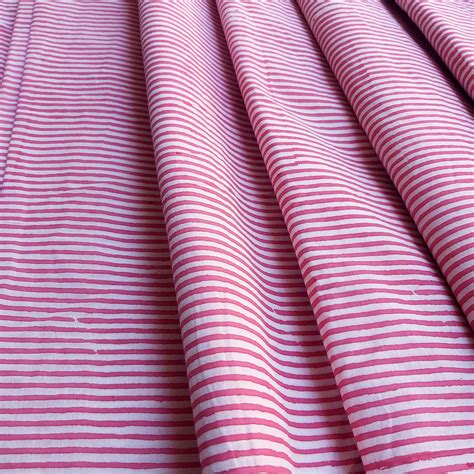 Pink Striped Design Fabric Block Print Cotton Fabric Etsy In 2021 Block Printing Fabric