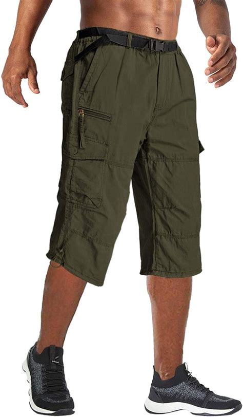 wohthops men s cargo shorts below knee big and tall casual 3 4 capri pants elastic