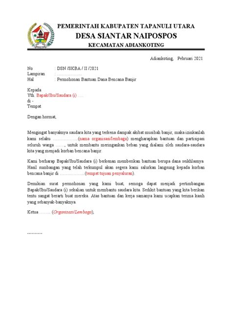 Detail Surat Permohonan Bantuan Bencana Alam Pdf  Riset
