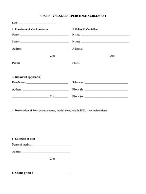 Boat Buyerseller Purchase Agreement Fill And Sign Printable Template