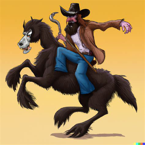 Humaid × Dall·e Realistic Cowboy Werewolf Riding A Horse