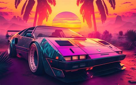 1440x900 Synthwave Car Nostalgic For The 80s Wallpaper1440x900