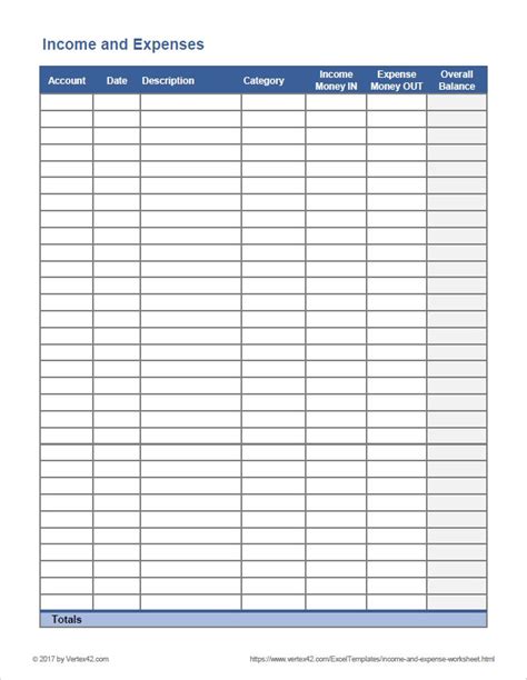Business Income And Expense Worksheet