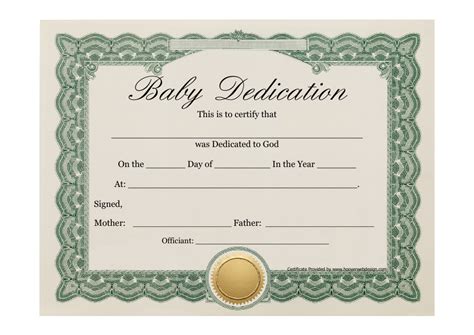 Baby Dedication Certificate Template Green Download Printable Pdf