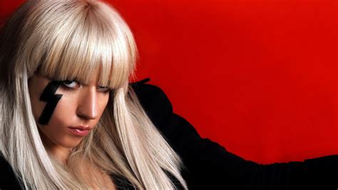 Women Celebrity Lady Gaga Face Red Background Singer Body Paint Makeup Long Hair K