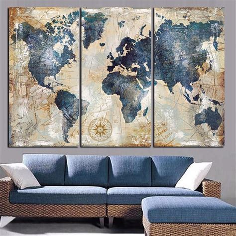 Blue World Map Worldmapmural Choose Size And The Option Of Canvas