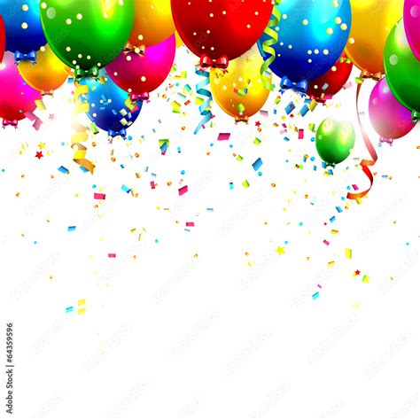 Colorful Birthday Balloons And Confetti Vector Background Stock