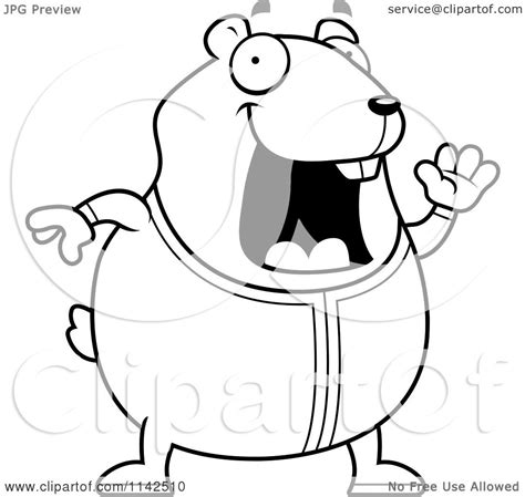 Hamsters are oh so cute sweet and adorable. Cartoon Clipart Of A Black And White Chubby Hamster Waving ...