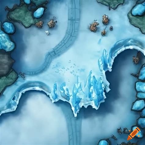 Springtime Ice Thaw Battlemap With Icy Spires And Bridges On Craiyon
