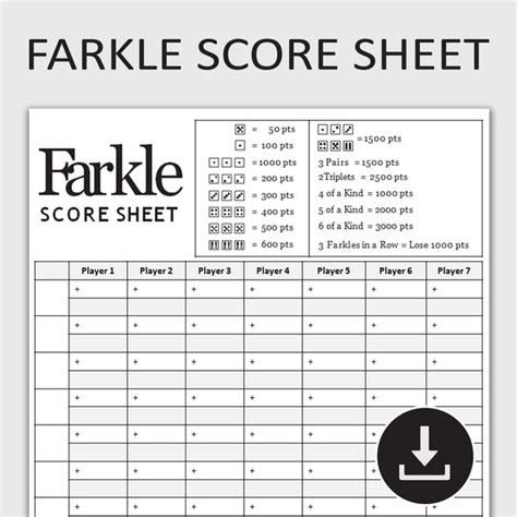 Printable Farkle Score Sheet Farkles Game Tracker Farkle S Inspire