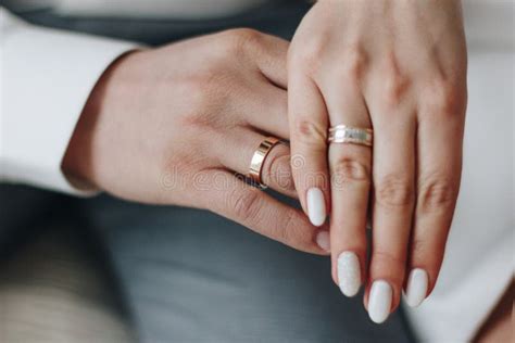 Groom And And Bride Hands With Rings Stock Image Image Of Happy