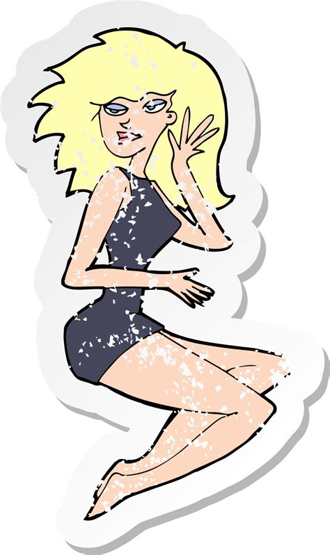 Retro Distressed Sticker Of A Cartoon Sexy Woman Vector Art At