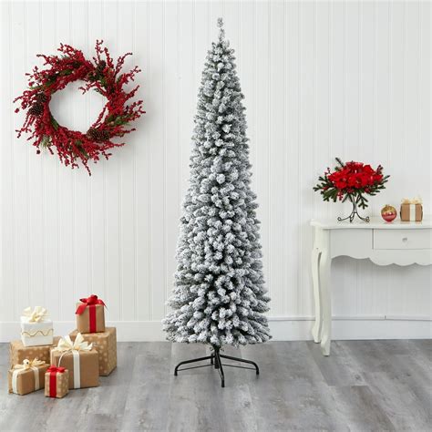 7ft Flocked Pencil Artificial Christmas Tree With 574 Bendable