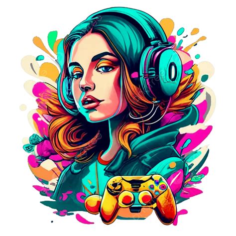 Gaming Girl In Headphone Ear Vector Gamer Headphone Gaming Png And
