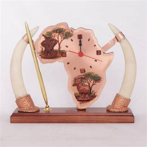 Mini Africa Map Desk Set With Tusk And Pen Copperwares
