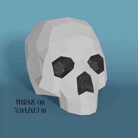 Low Poly Skull Diy Real Size Paper Sculpture Pdf Download Etsy