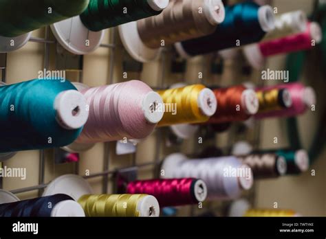 Spools Of Thread Hanging In A Tailor Shop Skeins For Sewing Machine